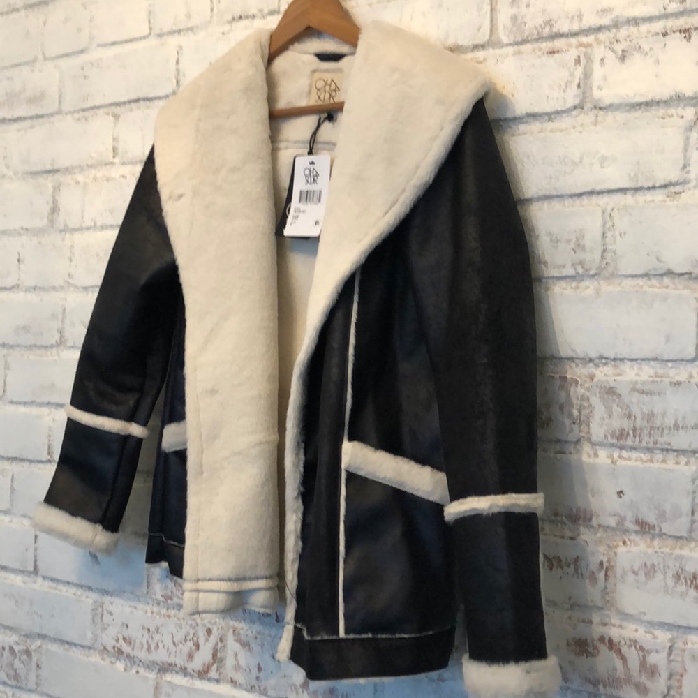 NWT! Chaser Faux Fur Lined Suede Open Front Long Jacket - Picture 10 of 12